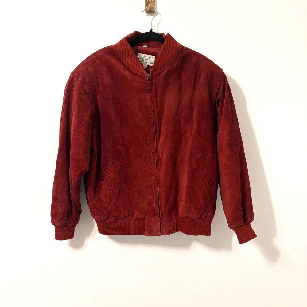 Arizona Red Suede Leather Bomber Jacket Sz L